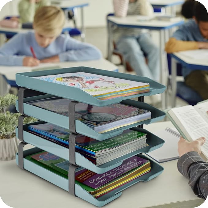 Acrimet Traditional 4 Tier Letter Tray, Front Load Design, A4 Letter Size, Desktop Organizer (Plastic) (Solid Green Color)