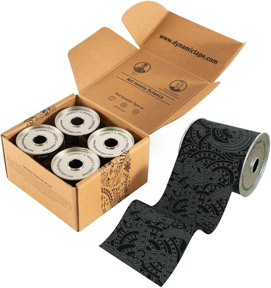Dynamic Tape Eco | Biomechanical Adhesive Tape | Physio Tape for Knee, Ankle, Shoulder, Leg, Muscle Support | Sports Tape for Football, Rugby, Ideal for Athletes |Grey & Black - 3" (4)