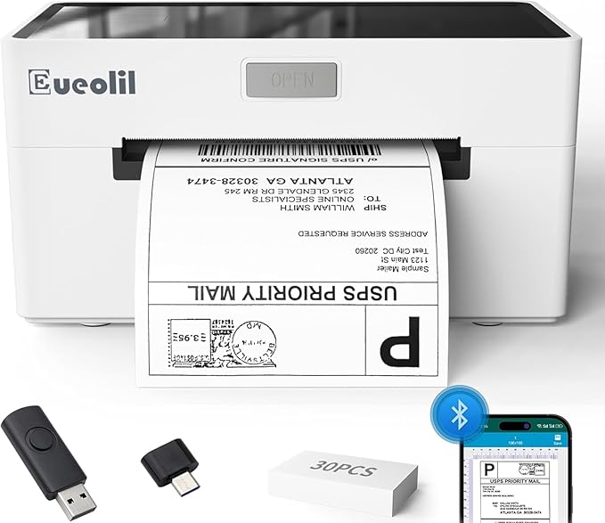 Bluetooth Thermal Label Printer Compatible with Android、iOS、Windows＆Mac,Maximum Support 4×6 Thermal Label Paper,Widely Used for Home＆Small Businesses and Shipping Label
