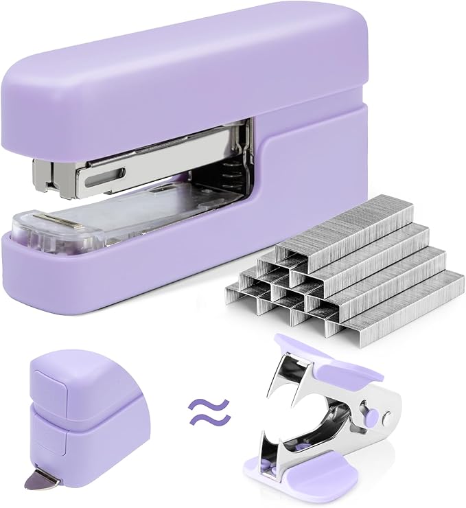 deli Stapler, Desktop Staplers with 830 Staples and Integrated Staple Remover, 40 Sheet Capacity Office Stapler, Purple