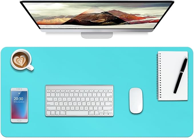 Boutilon Leather Desk Pad Protector,Non-Slip Mouse Pad,Laptop Desk Pad,Office Mouse Mat,Waterproof Leather Desk Blotter,Desk Writing Pad for Office and Home (M-Bright Blue,30"x14")