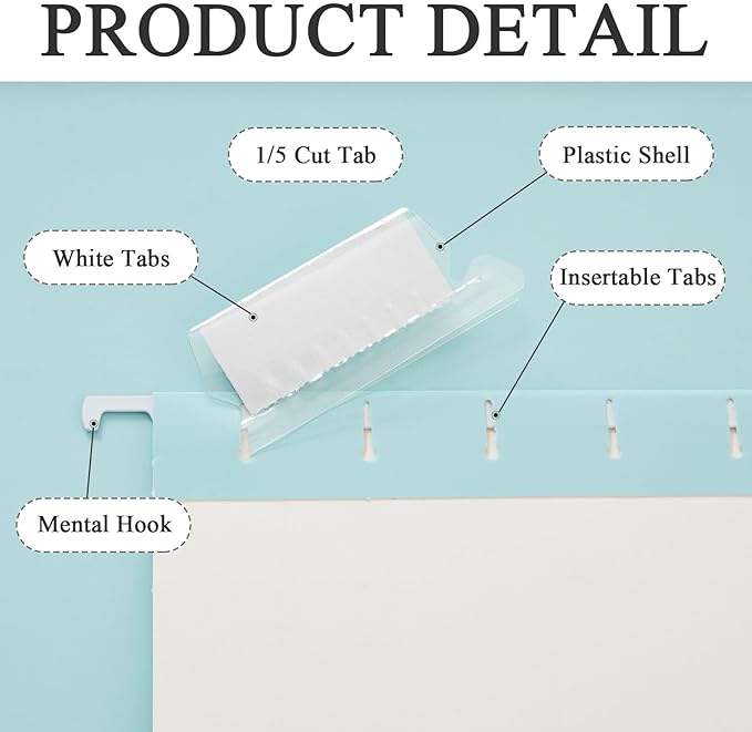 Hanging File Folder Kit Includes 1 Rose Gold Hanging File Desk Organizer and 20 Pack Hanging File Folders Letter Size with 1/5 Cut Tabs Design for School Office Home Supplies, Blue Design