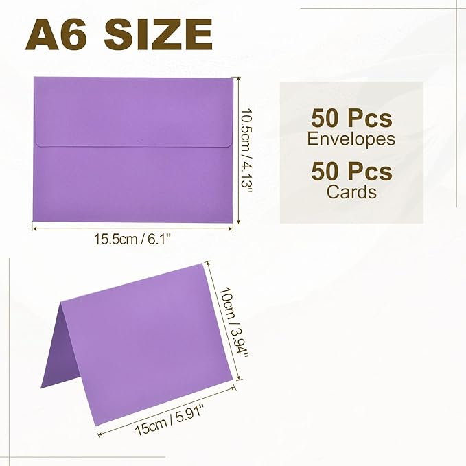 PATIKIL 50Pack Dark Purple 4x6 Blank Cards and Envelopes, Self Seal A6 Envelopes with Folded Cardstock Small for Greeting Cards Wedding Greeting Birthday Invitations Letter Mailing