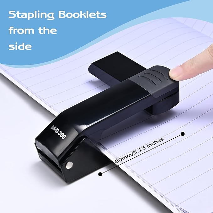 M&G Cute Swing-Arm Swivel Stapler with 1000 Staples, 360 Degree Rotate Desk Stapler, 25 Sheets Capacity, Jam Free, Desktop Stapler for Book and Booklet Binding (Black)