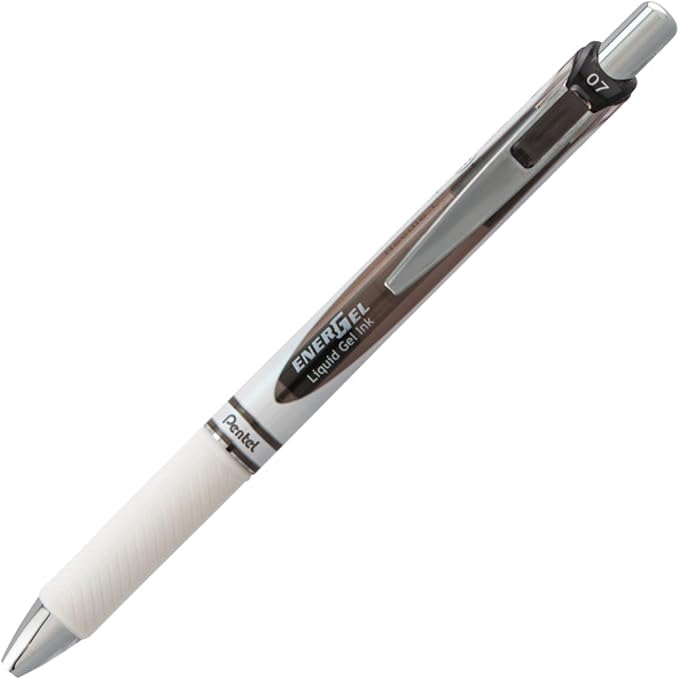 Pentel EnerGel PEARL Retractable Liquid Gel Pen, 0.7mm Medium Line, Needle Tip, Black Ink, 12 Pack Window Box