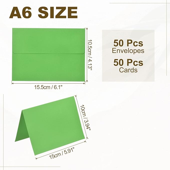 PATIKIL 50Pack Grass Green 4x6 Blank Cards and Envelopes, Self Seal A6 Envelopes with Folded Cardstock Small for Greeting Cards Wedding Greeting Birthday Invitations Letter Mailing