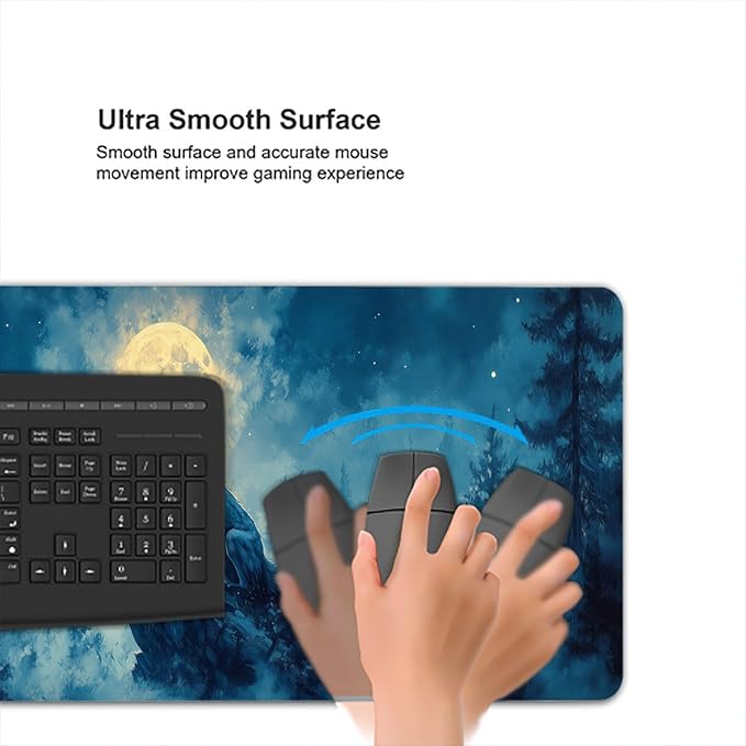 Moon Wolf Gaming Mouse Pad Desk Pad Wolf Howling Nature Wild Animal Woodland Mousepad XL Large Gaming Mouse Pad Laptop Keyboard Mat Desk Pad Office Home Decor for Women Girl 31.5"x11.8"