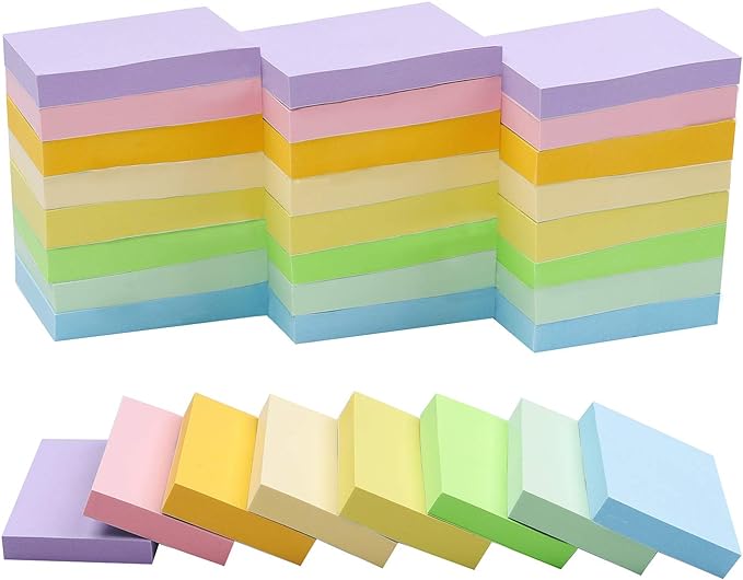 Vanpad Sticky Notes 1.5x2 Inches, Light Colors Self-Stick Pads, 24 Pack, 75 Sheets/Pad