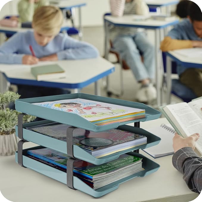 Acrimet Traditional 3 Tier Letter Tray, Front Load Design, A4 Letter Size, Desktop Organizer (Plastic) (Solid Green Color)