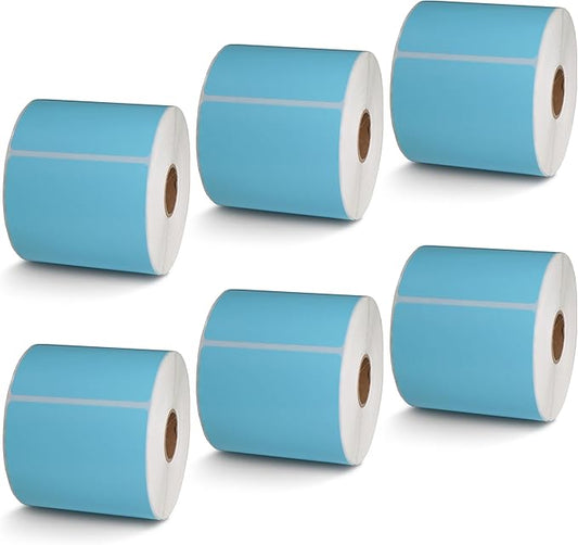 BETCKEY - 3" x 5" Multipurpose & Large Shipping Labels Compatible with Zebra & Rollo Label Printer,Premium Adhesive & Perforated[Light Blue, 6 Rolls, 2100 Labels]