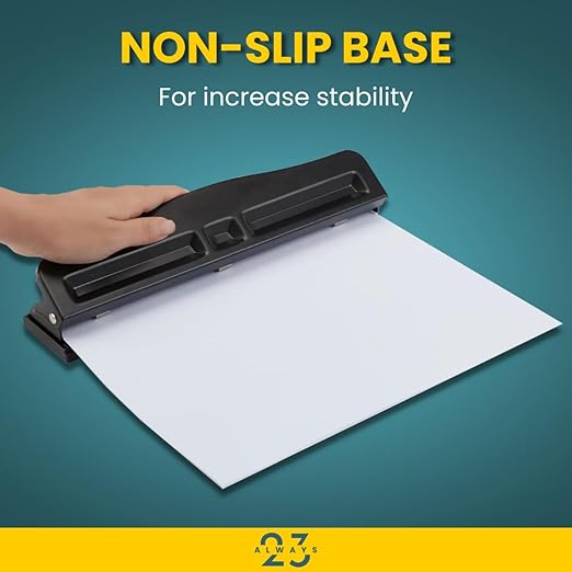 Always23 3 Hole Punch, Heavy Duty, 12-Sheet Three-Hole Punch, Padded Handle, Black.