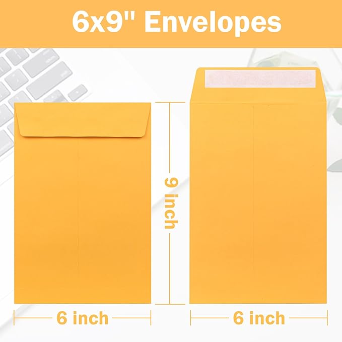 6x9 Self-Seal Envelopes 50 Pack - Manilla Catalog Mailing Envelopes for Photos, Cards, Documents