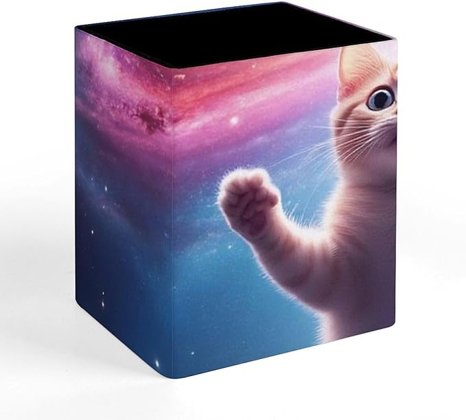 Fashion Pencil Pen Holder Cup, Waterproof Office Supplies, Waterproof Multifunctional Office Supplies Funny Space Cat