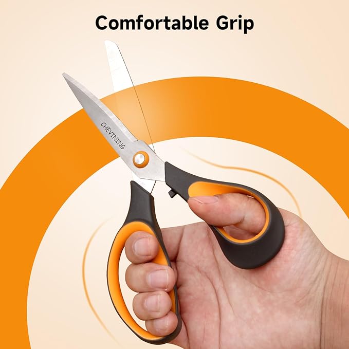 7"8"Scissors All Purpose 2 Pack Comfort Grip Craft Scissors for Office, Home, School, Sewing & Art Supplies (Orange &Gray)