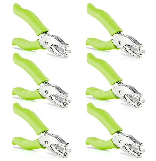 Single Hole Punch Metal Green, 1/4” Hole Puncher with Soft Grip Handles for Paper and Crafts Round Circle Shape, for Kids and Adults, Also Available in Purple, Pink, Red, Blue, Grey, 6 Pc – by Enday