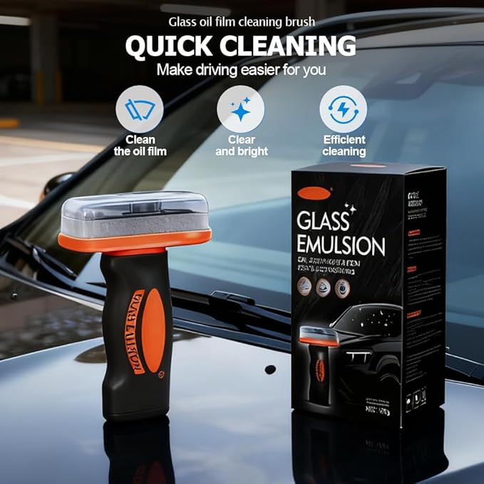2025 Handheld Glass Oil-Film Remover, New Upgrade Emulsion Cleaner Glass Cleaning Board, Automotive Oil Film Cleaning Brush for Car Windows (1)