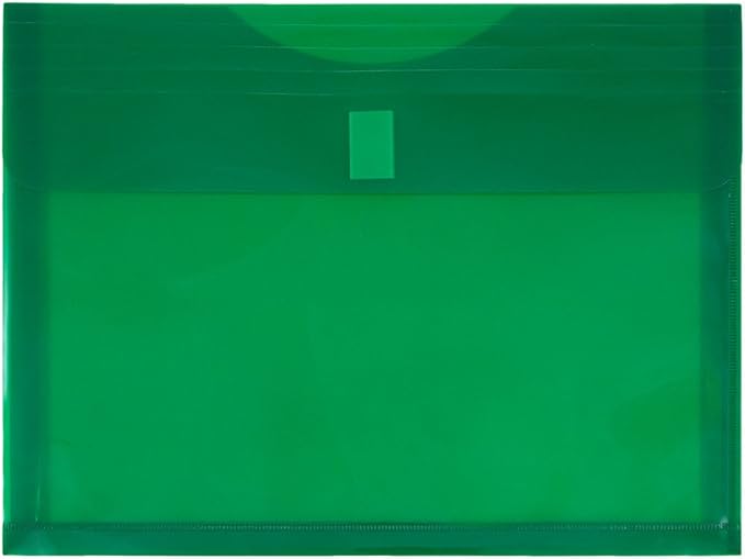 JAM PAPER Plastic Expansion Envelopes with Hook & Loop Closure - Letter Booklet - 9 3/4 x 13 with 1 Inch Expansion - Green - 12/Pack