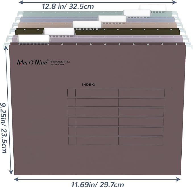 MerryNine 36pcs Hanging File Folders Letter Size, Paper Filing Cabinet Folders Organizer with 1/5-Cut Tabs and Inserts, Suspension File Organizers for Office School Home Hospital, Assorted Colors