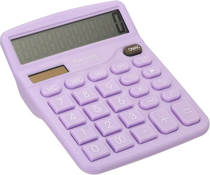 PATIKIL Desk Calculator, 12 Digits Large LCD Display Electronic Calculator Solar Battery Dual Power for Home Office Desktop, Purple
