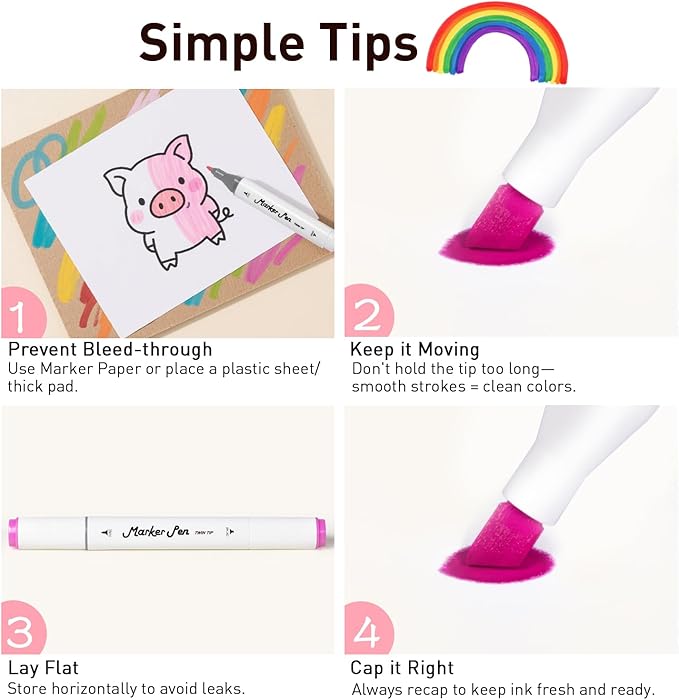 Alcohol Markers Set, 60 colors Alcohol Based Dual Tip, Broad and Brush Tip for Adult Coloring Books, Drawing, Sketching (60)