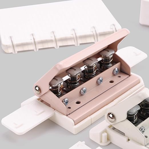 Pssopp Mushroom 4 Holes Puncher, Handheld DIY Punch Paper Cutter with Ruler 3 Sheets Punch Capacity for Discbound Notebooks Planners (Roseate)