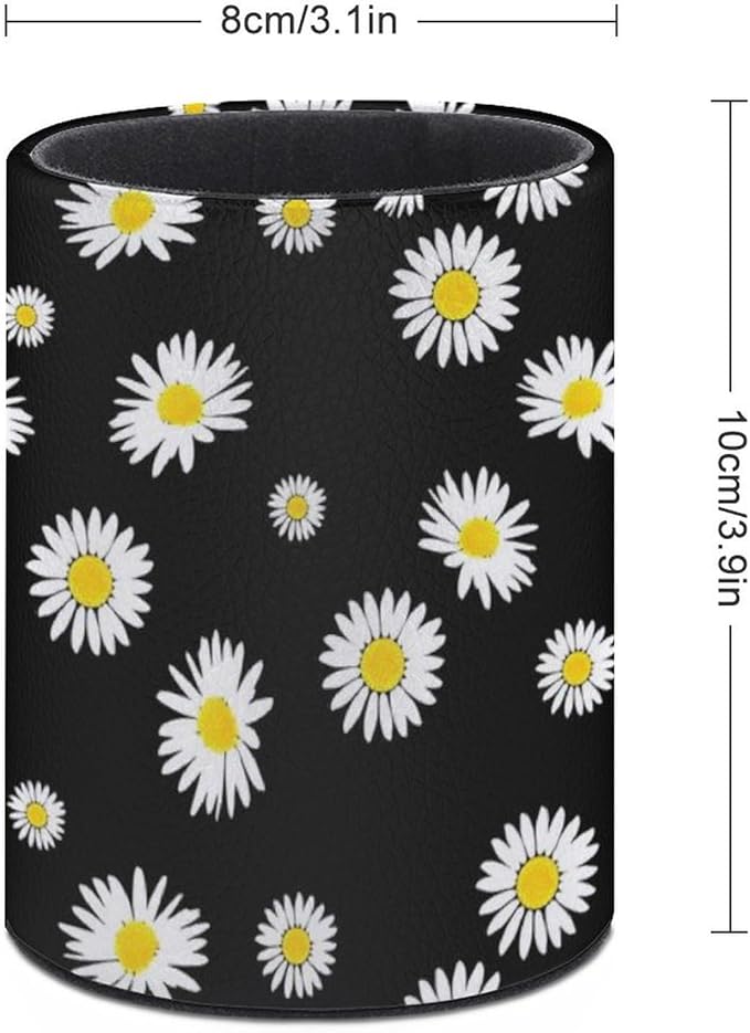Daisy Pen Holder Pencil Organizer Cute Pencil Cup Desk Decor Makeup Brush Holder PU Multifunctional Office Suppliesfor Home Classroom School