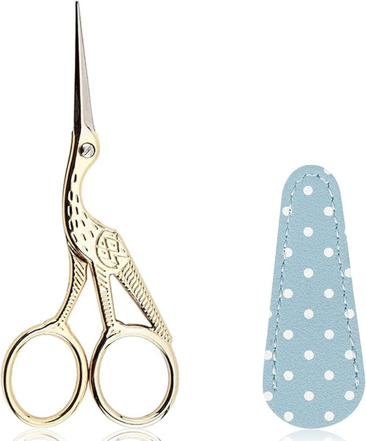 BIHRTC Small Craft 4.5Inch Embroidery Scissors with Artificial Leather Cover Stainless Steel Tip Bird Stork Scissors Shears for Sewing Crochet Embroidery Paper Art Work