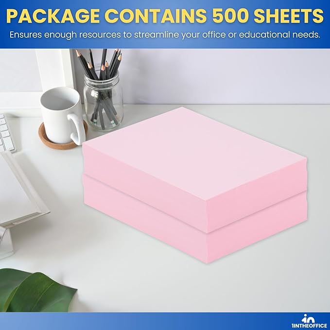 1InTheOffice Pink Copy Paper, Colored Printer Paper, Copy Paper for Printer, 8.5" x 11", Letter Size, 20 lb Density, 500 Pack