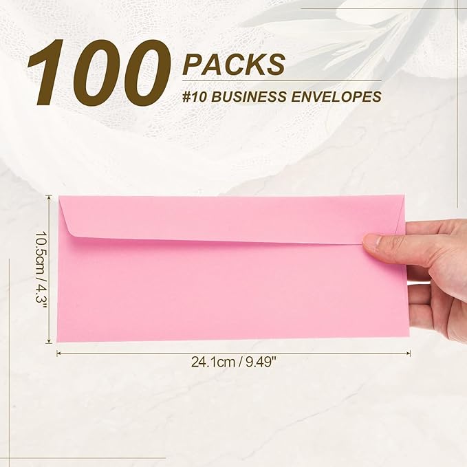 PATIKIL 100 Pack Pink #10 Business Envelopes, Colored Self Seal Letter Size Envelopes for Business Mailing Office Checks Invitation, 4-1/8 x 9-1/2 Inches
