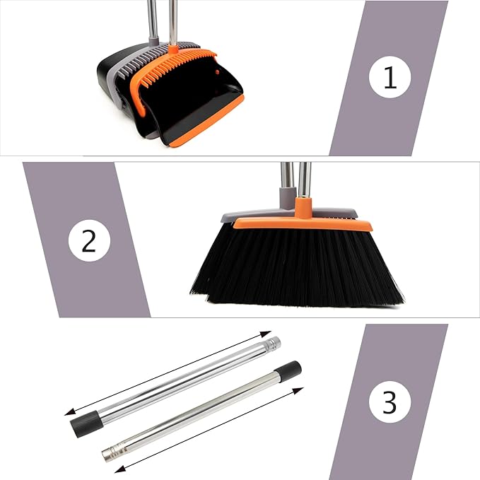 XXFLOWER Broom and Dustpan Set, Dustpans with Broom Combo for Home, Heavy Dust Broom and Dustpan Combo, Long Handle Dust Pan and Broom Set for Kitchen, Office, Pet Hair, Charcoal Color, Pack of 1