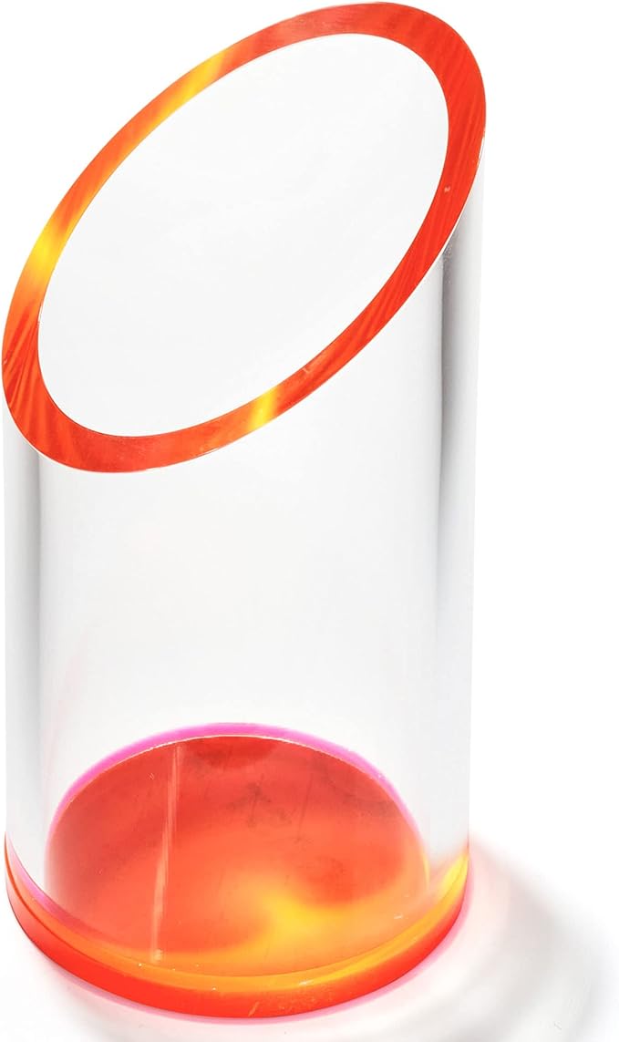 OfficeGoods Acrylic Pen & Pencil Holder - Modern Cylinder Design - Beautiful Desk Organizer for Home or Office - Contrasting Base & Rim - 5.25” H x 2.5” W - Neon Red