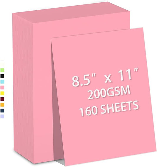 160 Sheets Cardstock Paper 8.5 x 11 Heavyweight Weight 200gsm Pink Card Stock Paper Printing, Crafts, Invitations | Smooth Printer Cardstock Paper | Bulk Construction Paper DIY & Professional Use