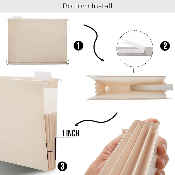 Y YOMA Letter Size - 24 Pack Extra Capacity Hanging File Folders Accordion Decorative File Folder Cute Colored Hanging Folder Organizer for Office Home with 1/5-Cut Adjustable Tabs, Mocha Color