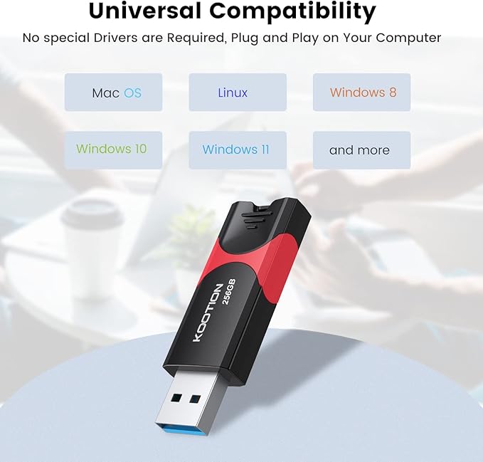 256 GB USB 3.0 Flash Drive KOOTION Flash Drive 3.0 Thumb Drive Retractable 256G Memory Stick USB Drive Jump Drive Rugged with LED Indicator for Data Storage and Transfer