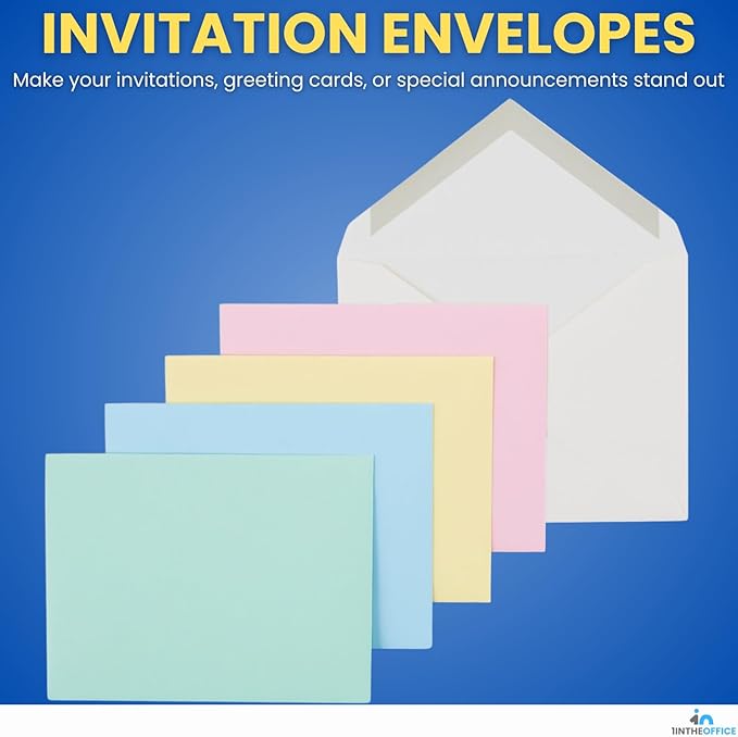 1InTheOffice A2 Envelopes, Colored Envelopes, Invitation Envelope Quarter Fold, 4 3/8" x 5 3/4", 50/Box