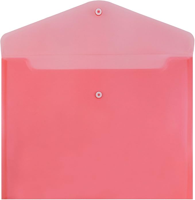JAM PAPER Plastic Envelopes with Snap Closure - Letter Booklet - 9 3/4 x 13 - Red - 12/Pack