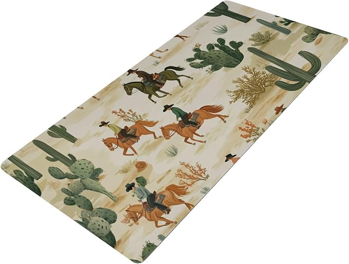 Mouse Pad Desk Mat Leather Desk Pad Large Gaming Desk Cover Protector Mat for Keyboard Computer Laptop Office Waterproof 47.2 x 23.6 Inch Cute Cacti Desert Cowboys Horses
