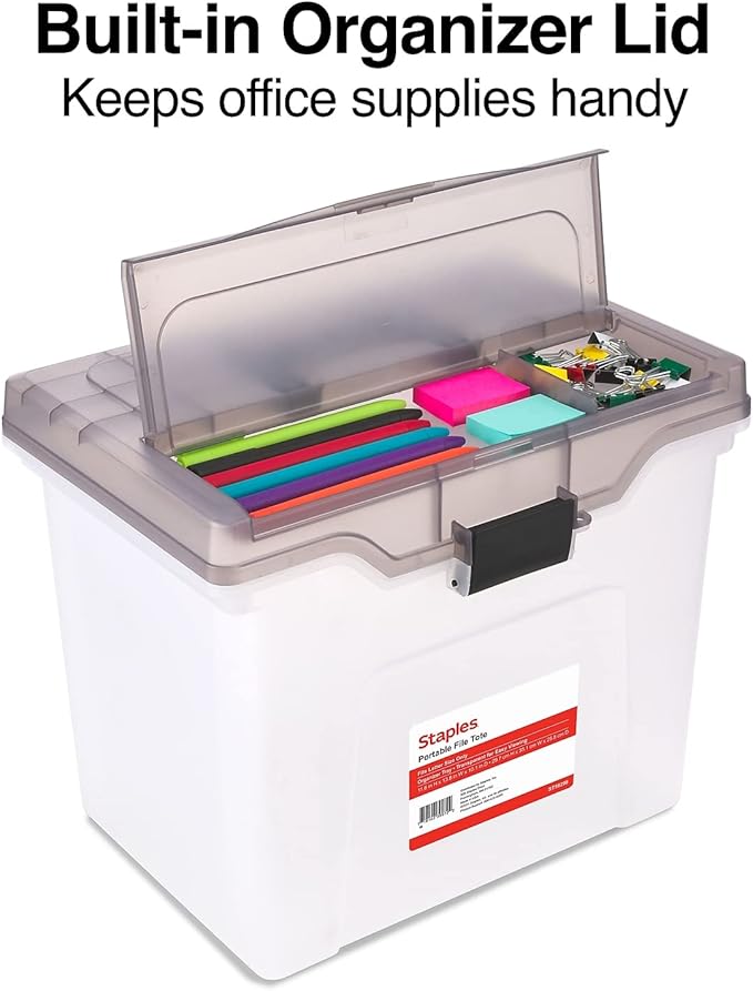 STAPLES Portable File Tote, Letter Size, Clear (ST58298)