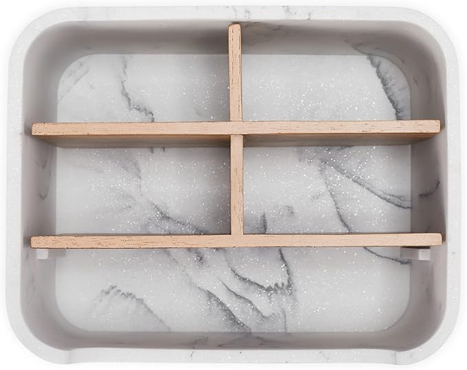 Desk Organizer, Marble Remote Holder for Table, Modern Office Controller Pen Phone Holder Organizer, Stylish Caddy and Storage Accessories for Bedside Nightstand Desktop Coffee Table