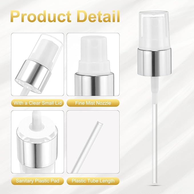 uxcell 6 Pcs Silver White Spray Top, 18/410 Fine Mist Sprayer Reusable Replacement Spray Bottle Pump Plastic Top for Cosmetic Perfume and Body Sprays Bottle