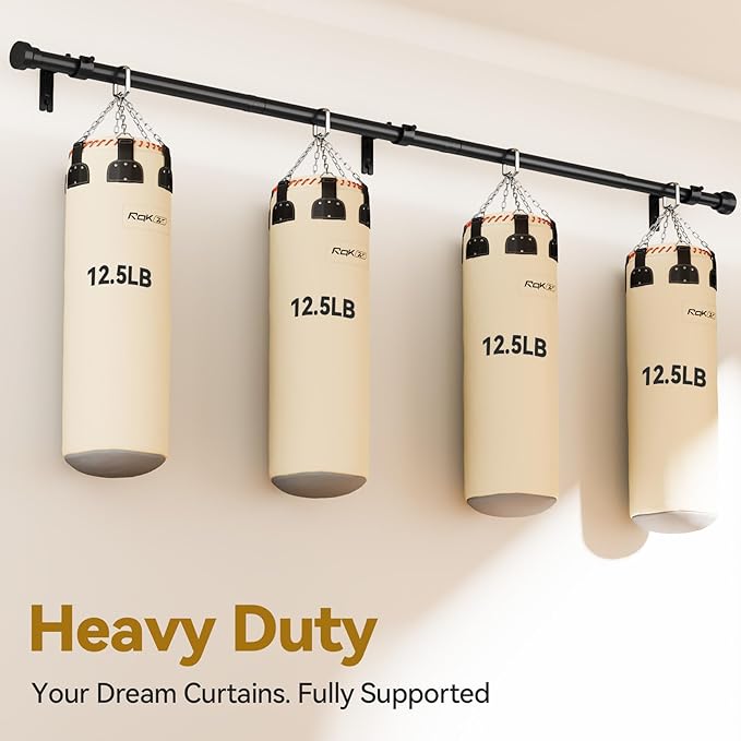 Curtain Rod 32-58 Inch, Heavy Duty 1 Inch Adjustable Curtain Rods for Windows, Black Short Window Treatment Rods, Modern Design, Easy Installation