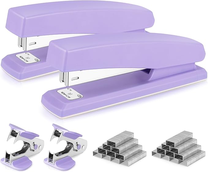Deli Stapler, Desktop Stapler, 2 Pack, Office Staplers, 25 Sheet Capacity, Includes 2000 Staples and 2 Staple Removers, 2 Pack,Purple