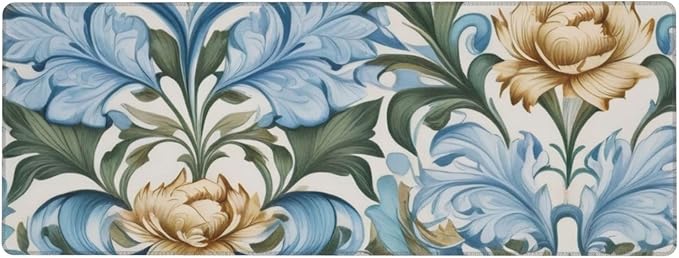 Gaming Mouse Pad, Large Non-Slip Rubber Base Mousepad, Keyboard Mouse Mat, Desk Pad with Stitched Edges, 31.5x11.8inch,Morris Flowers