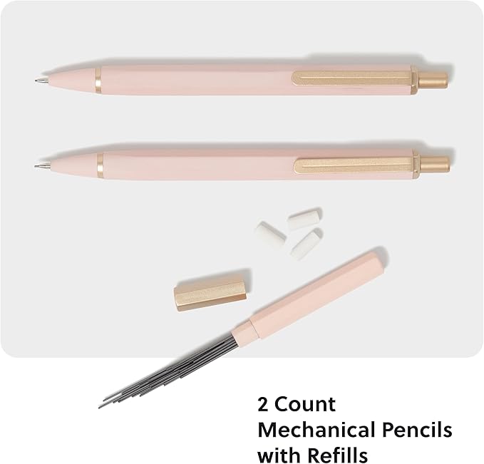 U Brands Cambria Mechanical Pencils, Set of 2, Blush Pink, Soft Touch, Medium (0.7 mm) Point, Lead and Eraser Refills