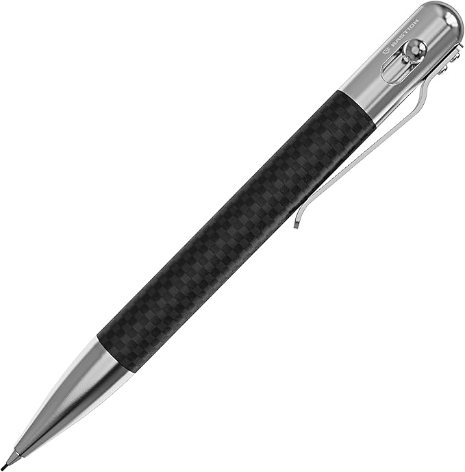 BASTION® Luxury Mechanical Pencil, Professional Medium Point Pencil for Birthday Gift includes 20 x 0.77mm Lead Refills - Carbon Fiber Stainless Steel