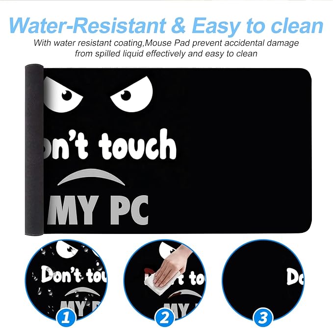 Large Gaming Mouse Pad – 31.5" x 11.8" Extended Desk Mat with Don't Touch My PC Angry Cartoon Design – Funny Non-Slip Mousepad for Gamers & Office Use