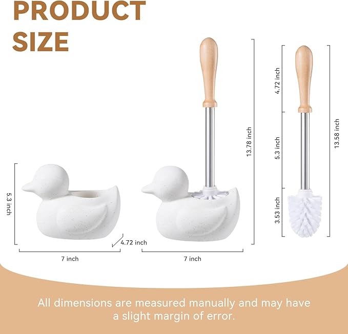 White Toilet Brush and Holder Set,Cute Duck Bathroom Decor, Non-Slip Handle Toilet Bowl Brush, Practical Bathroom Accessories Cleaning Tools Set