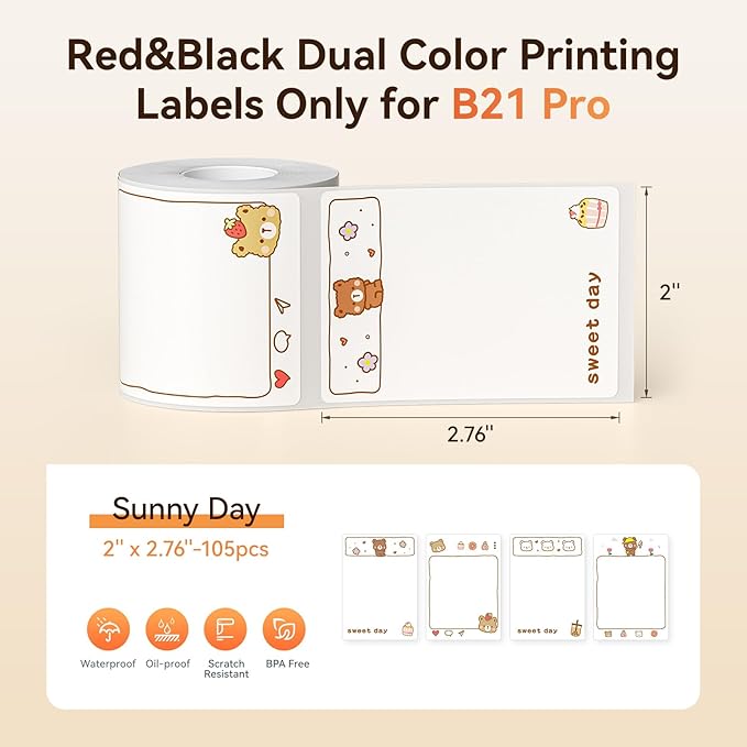 NIIMBOT Red&Black Labels, Refill Sticker Papers Only for B21 Pro 300DPI Label Maker, Dual Color Printing Stickers Good Idea for Schools,Business,Price Tags,Baking(2''x2.76''/50x70mm)