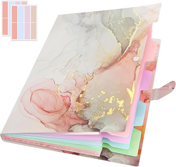 Expanding File Folder, Aesthetic Folders for School, Accordion File Organizer, Aesthetic Folder with Labels,5 Pockets Important Document Folders for School Office Home(Six Colors Mixed)