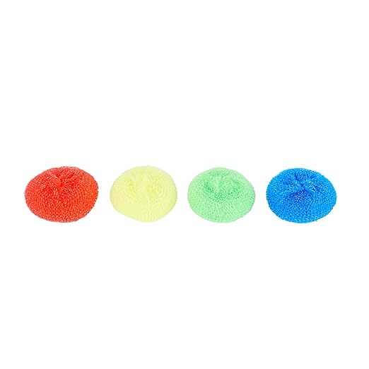 Restaurantware Plastic Dish Scrubbers 40 Pack 2.953 x 2.953 x 0.984 Inches Durable Non-Scratch Scrubbers Plastic Mesh Cleaning Pads Easy Grip Assorted Colors for Multi-Surface Cleaning